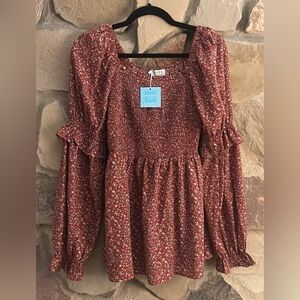 Hayden Maroon Floral Smocked Blouse